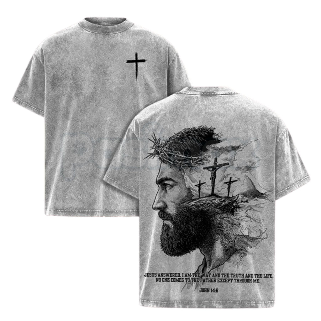 Jesus Christ John 14:6 Bible Verse T-Shirt – Double-Sided Christian Graphic Tee, Vintage Washed Lightweight Cotton Faith Streetwear