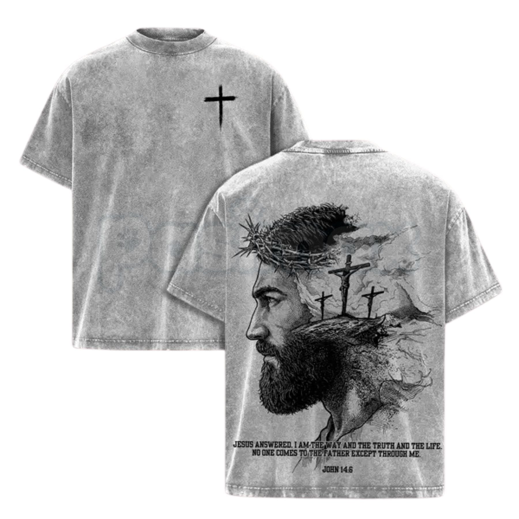 Jesus Christ John 14:6 Bible Verse T-Shirt – Double-Sided Christian Graphic Tee, Vintage Washed Lightweight Cotton Faith Streetwear