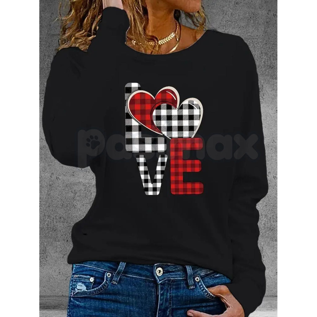Valentine’s Day Heart Pattern Long Sleeve T-Shirt – Autumn Winter Romantic Graphic Tee for Men & Women