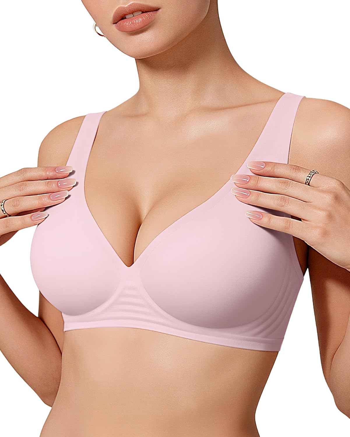 OEAK Womens Deep V Bras Wireless Comfortable Bra Supportive No Underwire Bras Tshirt Push Up Bralettes Plunge Seamless Bra