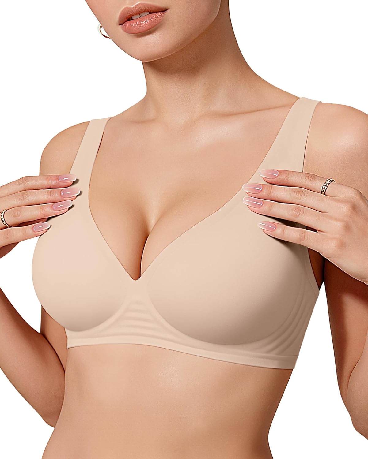 OEAK Womens Deep V Bras Wireless Comfortable Bra Supportive No Underwire Bras Tshirt Push Up Bralettes Plunge Seamless Bra