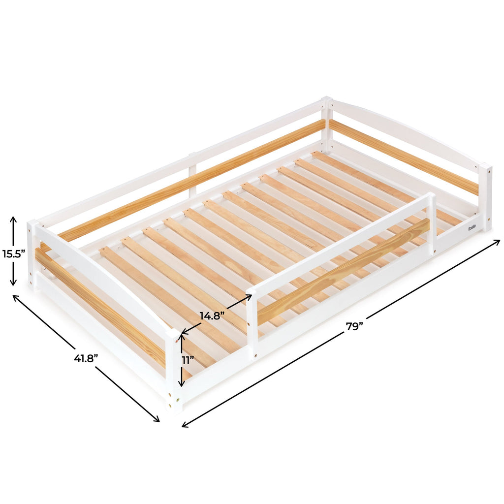 Twin Size Montessori-Inspired Floor Bed with Safety Guardrails for Kids